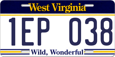 WV license plate 1EP038