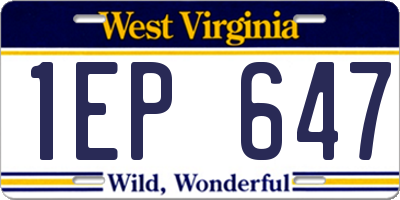 WV license plate 1EP647