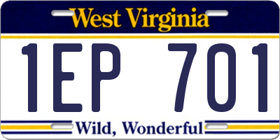 WV license plate 1EP701