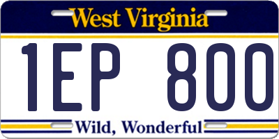 WV license plate 1EP800