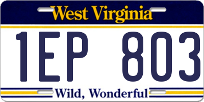 WV license plate 1EP803