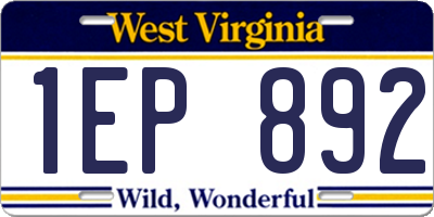 WV license plate 1EP892