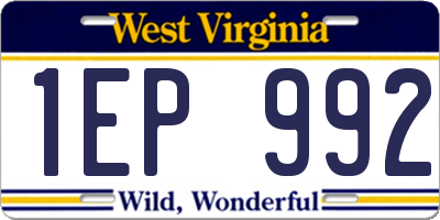 WV license plate 1EP992