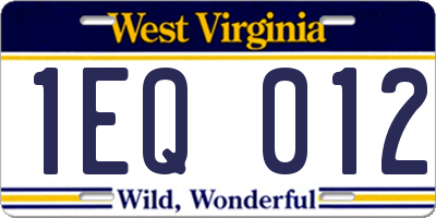 WV license plate 1EQ012