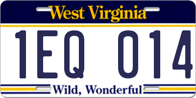 WV license plate 1EQ014