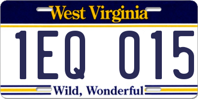 WV license plate 1EQ015