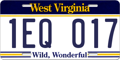 WV license plate 1EQ017