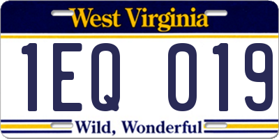 WV license plate 1EQ019