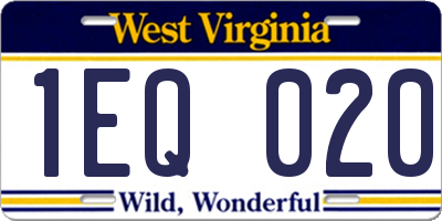 WV license plate 1EQ020