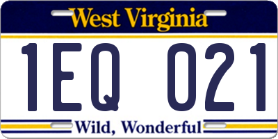 WV license plate 1EQ021