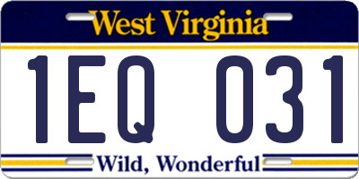 WV license plate 1EQ031