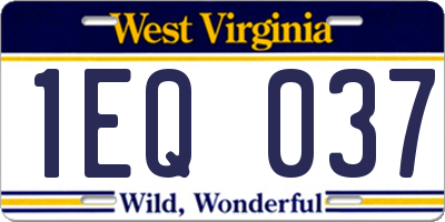 WV license plate 1EQ037