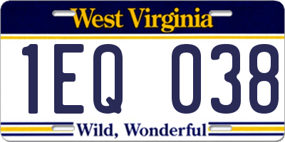 WV license plate 1EQ038