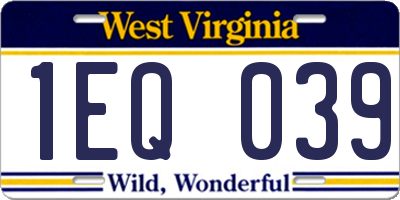 WV license plate 1EQ039