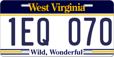 WV license plate 1EQ070