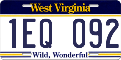 WV license plate 1EQ092