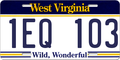 WV license plate 1EQ103