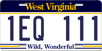 WV license plate 1EQ111