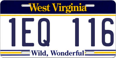 WV license plate 1EQ116