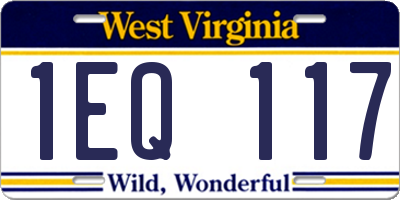 WV license plate 1EQ117