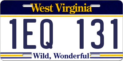 WV license plate 1EQ131