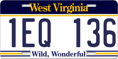 WV license plate 1EQ136