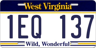 WV license plate 1EQ137