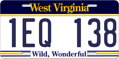 WV license plate 1EQ138