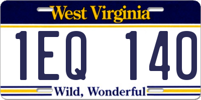 WV license plate 1EQ140