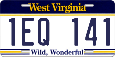 WV license plate 1EQ141