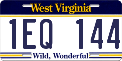 WV license plate 1EQ144
