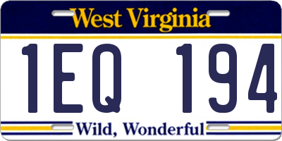 WV license plate 1EQ194