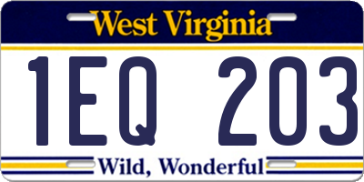 WV license plate 1EQ203