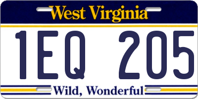 WV license plate 1EQ205