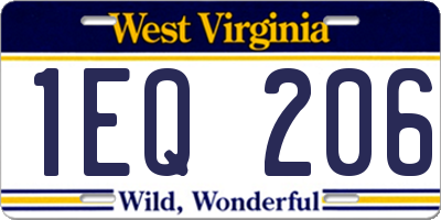 WV license plate 1EQ206