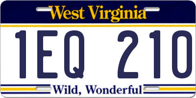 WV license plate 1EQ210