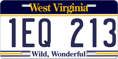 WV license plate 1EQ213