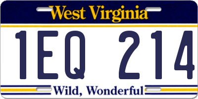 WV license plate 1EQ214