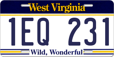 WV license plate 1EQ231