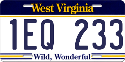 WV license plate 1EQ233