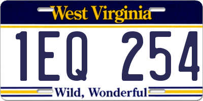 WV license plate 1EQ254