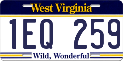 WV license plate 1EQ259