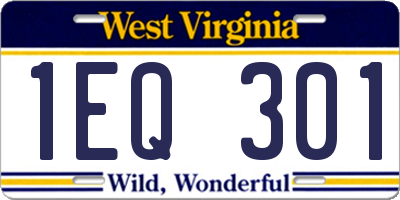WV license plate 1EQ301