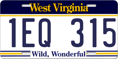 WV license plate 1EQ315