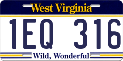 WV license plate 1EQ316