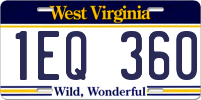 WV license plate 1EQ360
