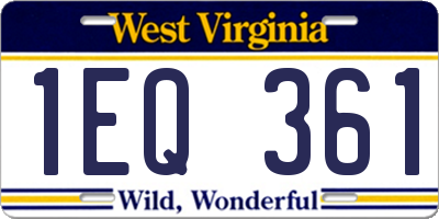 WV license plate 1EQ361