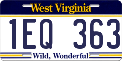WV license plate 1EQ363