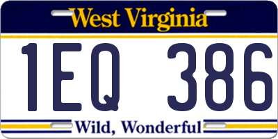 WV license plate 1EQ386