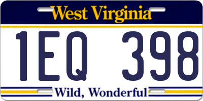 WV license plate 1EQ398